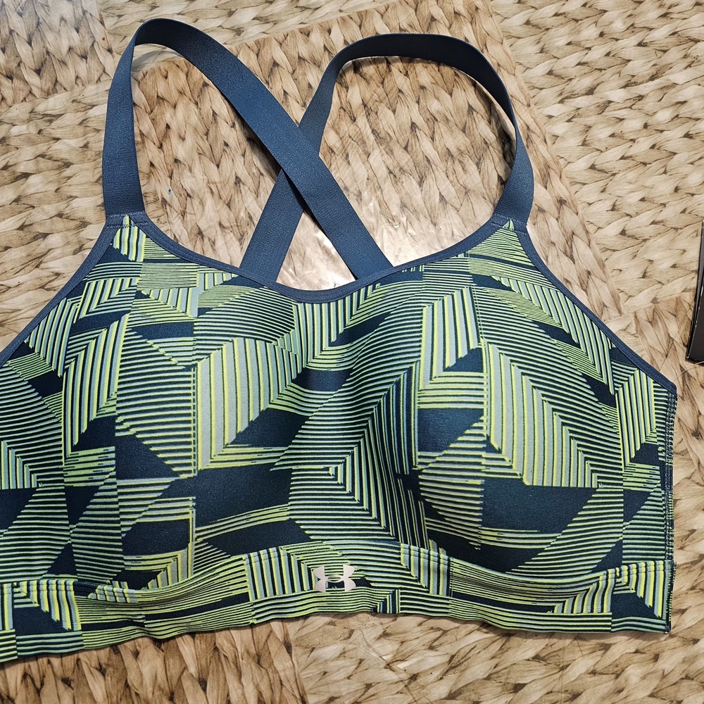 Under Armour Women's Lime and Navy Patterned Sports Bra